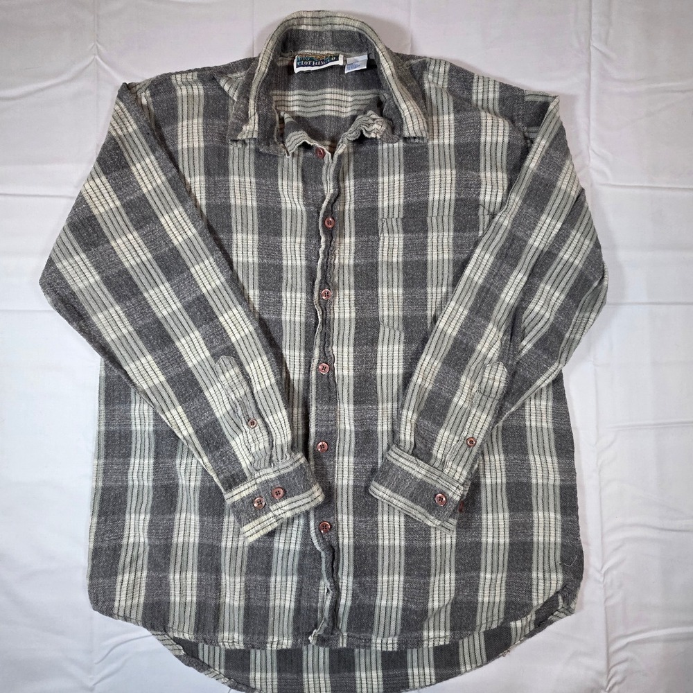 Big Creek Clothing Co Mens Medium Grey Plaid Herringbone Cotton Flannel Shirt